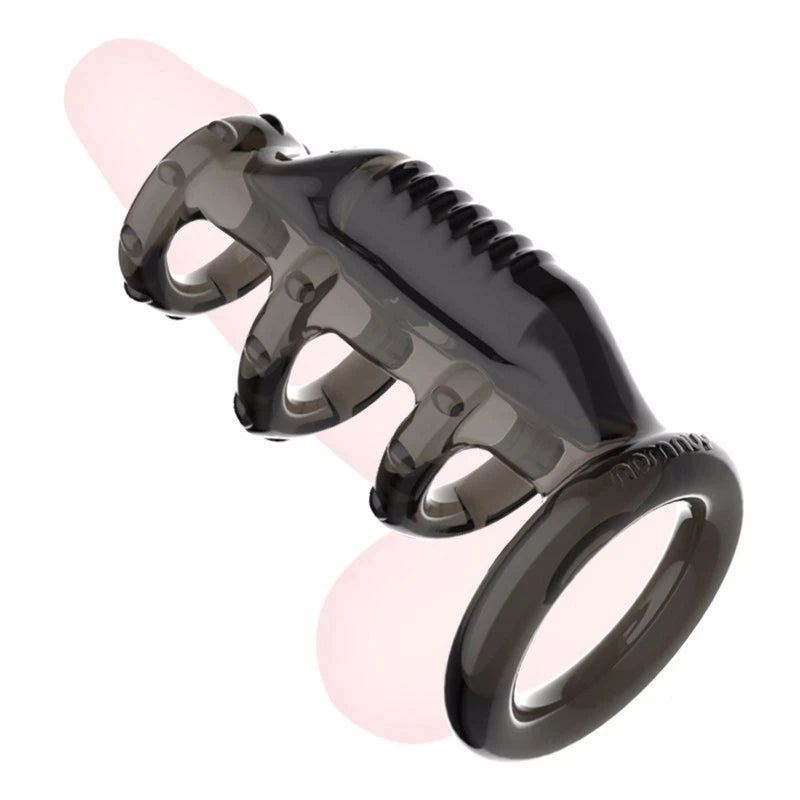 Male Ejaculation Delay Cock Sleeve with Built in Vibrating Ring