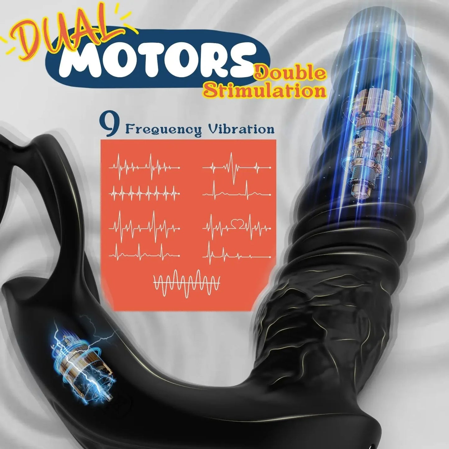 Phone-App Remote Controlled Mens Dildo with Dual Silicone Vibrating Cock Ring