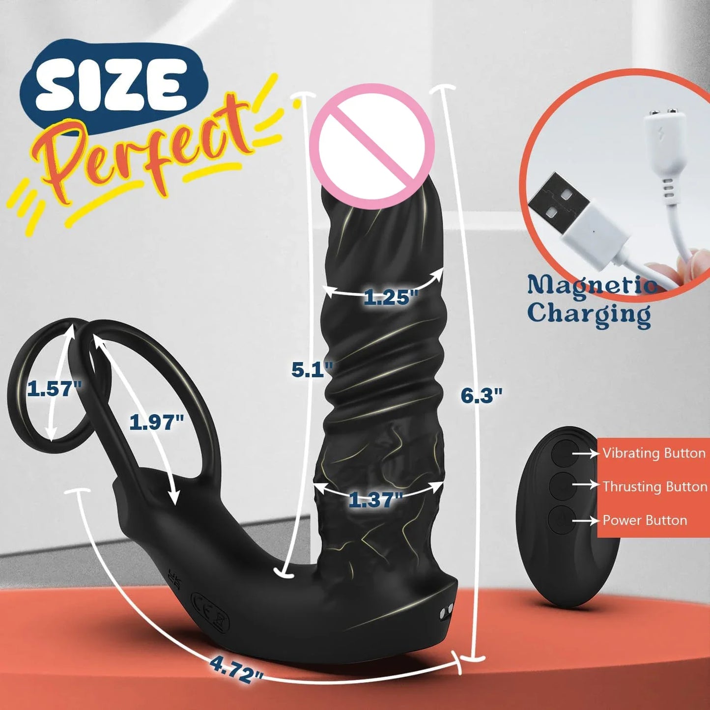 Phone-App Remote Controlled Mens Dildo with Dual Silicone Vibrating Cock Ring