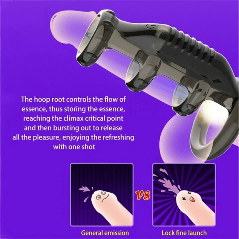 Male Ejaculation Delay Cock Sleeve with Built in Vibrating Ring