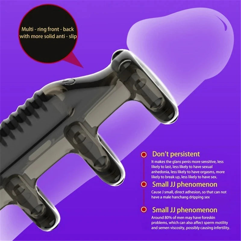 Male Ejaculation Delay Cock Sleeve with Built in Vibrating Ring